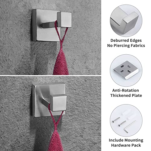 Angle Simple Bathroom Towel Hook 2 PCS, SUS304 Stainless Steel Bath Towel Holder, Square Robe Hook for Wall, Brushed Nickel