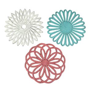 Set of 3 Cast Iron Floral Bloom Kitchen Décor Trivets Decorative Wall Hangings Geometric Patterns