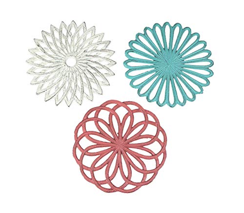 Set of 3 Cast Iron Floral Bloom Kitchen Décor Trivets Decorative Wall Hangings Geometric Patterns