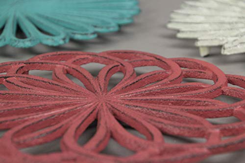 Set of 3 Cast Iron Floral Bloom Kitchen Décor Trivets Decorative Wall Hangings Geometric Patterns