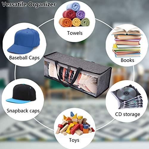 2 Packs Hat Organizer, Hat Storage for Baseball Caps, Hat Bag, Baseball Cap Organizer, Hat Holder Rack with 2 Carry Handles, Portable/Clear Visible/Dust Free, Holds Up to 19 Hats (Gray)