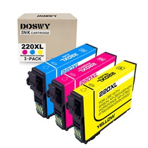 doswy 3 packs 220xl remanufactured ink cartridge replacement for epson 220 xl t220xl high yield for workforce wf-2760 wf-2750 wf-2630 wf-2650 wf-2660 xp-320 xp-420 printer (cyan, yellow, magenta)