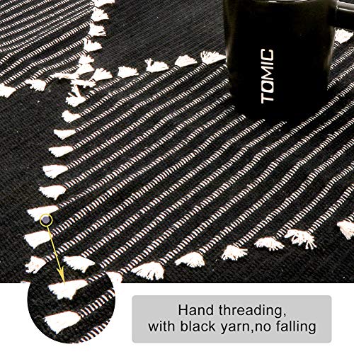 Boho Kitchen Rugs,2'x4.3' Washable Black Bathroom Rug Runner, Cotton Woven Tassels Diamond Soft Indoor Mat Hallways Carpet for Laundry Entryway