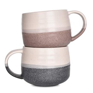 bosmarlin ceramic large latte coffee mug set of 2 for latte, cappuccino, 18 oz, dishwasher and microwave safe (pink&grey, 2)