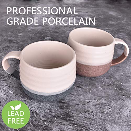 Bosmarlin Ceramic Large Latte Coffee Mug Set of 2 for Latte, Cappuccino, 18 Oz, Dishwasher and Microwave Safe (Pink&Grey, 2)