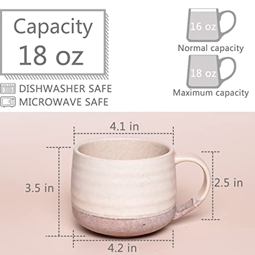 Bosmarlin Ceramic Large Latte Coffee Mug Set of 2 for Latte, Cappuccino, 18 Oz, Dishwasher and Microwave Safe (Pink&Grey, 2)