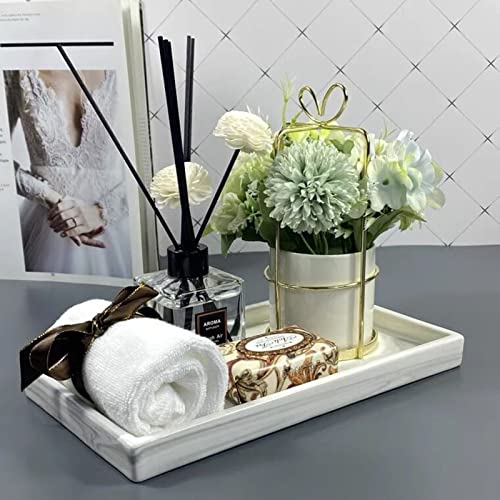 Bathroom Tray,Goporcelain Marble Tray for Bathroom Counter Decor Ceramic Perfume Organizer Vanity Tray for Dresser Jewelry Dish Key Plate Rectangle Marble Sink Trays Countertop Organizer White,Medium