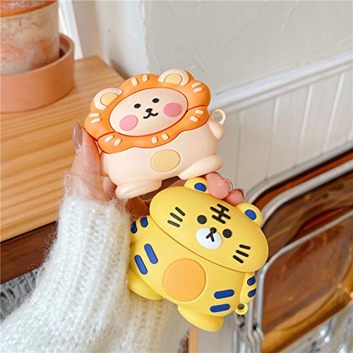 TOU-BEGUIN Wireless Earphone Case Compatible with Airpods Pro, Cute 3D Cartoon Animals Tiger Design Soft Silicone Full Body Protective Skin Cover Accessories with Hook