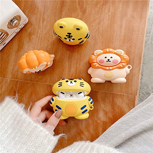 TOU-BEGUIN Wireless Earphone Case Compatible with Airpods Pro, Cute 3D Cartoon Animals Tiger Design Soft Silicone Full Body Protective Skin Cover Accessories with Hook