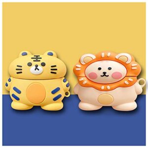 TOU-BEGUIN Wireless Earphone Case Compatible with Airpods Pro, Cute 3D Cartoon Animals Tiger Design Soft Silicone Full Body Protective Skin Cover Accessories with Hook