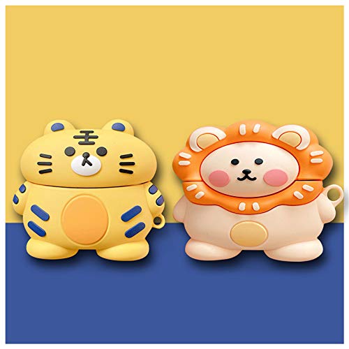 TOU-BEGUIN Wireless Earphone Case Compatible with Airpods Pro, Cute 3D Cartoon Animals Tiger Design Soft Silicone Full Body Protective Skin Cover Accessories with Hook