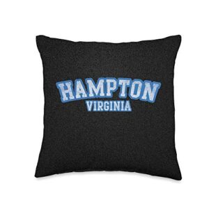 university and college towns co. hampton virginia athletic text sport style throw pillow, 16x16, multicolor