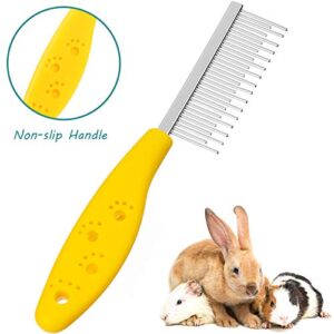 2 Pieces Pet Hair Buster Comb Small Pet Grooming Comb Stainless Steel Long and Short Teeth Comb for Small Animals Rabbits Hamsters Guinea Pigs, Red and Yellow