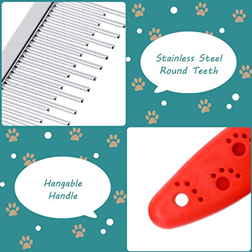 2 Pieces Pet Hair Buster Comb Small Pet Grooming Comb Stainless Steel Long and Short Teeth Comb for Small Animals Rabbits Hamsters Guinea Pigs, Red and Yellow