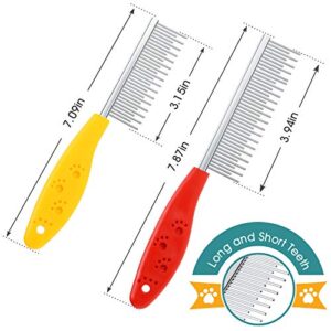 2 Pieces Pet Hair Buster Comb Small Pet Grooming Comb Stainless Steel Long and Short Teeth Comb for Small Animals Rabbits Hamsters Guinea Pigs, Red and Yellow