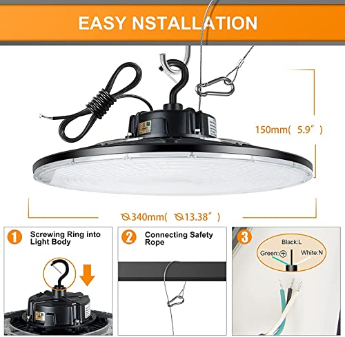 240W LED High Bay Lights 36000LM UFO Light(1000W HID/HPS Equiv)5000K Up&Down Lighting Dimmable UL/DLC Listed 6'Cable AC100-277V IP65 Commercial Warehouse Lighting Fixture for Workshop, Garage, Factory