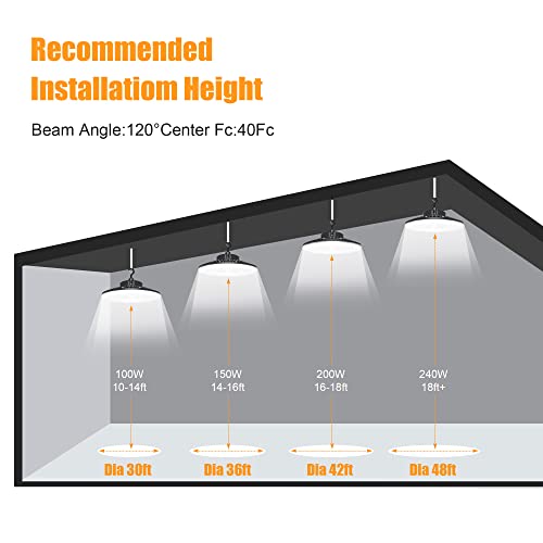 240W LED High Bay Lights 36000LM UFO Light(1000W HID/HPS Equiv)5000K Up&Down Lighting Dimmable UL/DLC Listed 6'Cable AC100-277V IP65 Commercial Warehouse Lighting Fixture for Workshop, Garage, Factory