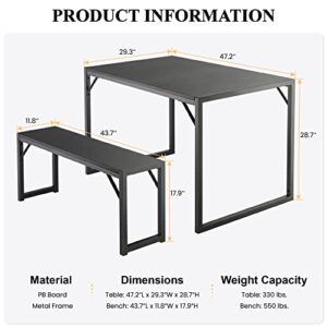 SHA CERLIN 3-Piece Dining Table Set with 2 Benches, Rustic Kitchen Table Set for 4-6, Space-Saving Dinette, Sturdy Structure, Easy Assemble, Black/Grey