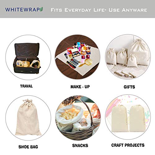 WHITEWRAP Reusable Produce Bags with Drawstrings | 9"x12" Medium |6-Pack |Eco Friendly Bags, Food Storage, Natural Cotton, Biodegradable Fabric Bags, Snack Bags, Cloth Bags, Gift Bag for Halloween