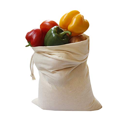 WHITEWRAP Reusable Produce Bags with Drawstrings | 9"x12" Medium |6-Pack |Eco Friendly Bags, Food Storage, Natural Cotton, Biodegradable Fabric Bags, Snack Bags, Cloth Bags, Gift Bag for Halloween