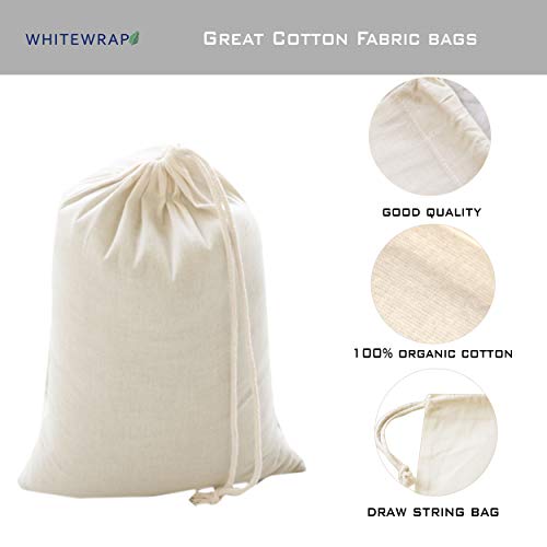 WHITEWRAP Reusable Produce Bags with Drawstrings | 9"x12" Medium |6-Pack |Eco Friendly Bags, Food Storage, Natural Cotton, Biodegradable Fabric Bags, Snack Bags, Cloth Bags, Gift Bag for Halloween