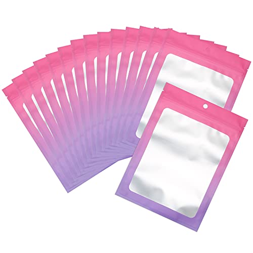 100 Pcs Resealable Mylar Ziplock Food Storage Bags, Gradient Color Smell Proof Bag with Clear Window, Packaging Pouch for Coffee Beans Candy Sample Food (Pink Purple, 4 X 6 Inch)