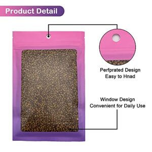 100 Pcs Resealable Mylar Ziplock Food Storage Bags, Gradient Color Smell Proof Bag with Clear Window, Packaging Pouch for Coffee Beans Candy Sample Food (Pink Purple, 4 X 6 Inch)