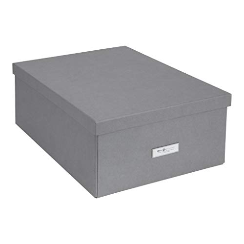 Bigso Katrin Collapsible Storage Box | Photo Storage Box with Labelframe for Easy Identification | Simple Assembly without Tools | Decorative Storage Boxes with Lids | 13.5″ x 17.6″ x 7.2″ | Gray