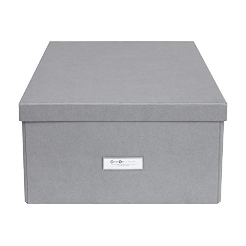 Bigso Katrin Collapsible Storage Box | Photo Storage Box with Labelframe for Easy Identification | Simple Assembly without Tools | Decorative Storage Boxes with Lids | 13.5″ x 17.6″ x 7.2″ | Gray