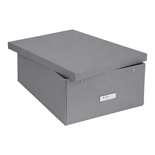 Bigso Katrin Collapsible Storage Box | Photo Storage Box with Labelframe for Easy Identification | Simple Assembly without Tools | Decorative Storage Boxes with Lids | 13.5″ x 17.6″ x 7.2″ | Gray