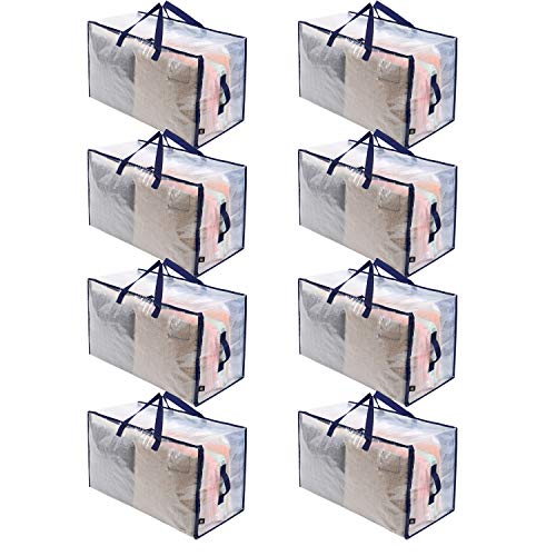 VENO 8 Pack Heavy Duty Oversized Storage Bag for Moving, College Dorm, Traveling, Camping, Christmas Decorations, Packing Supplies, Organizer Tote, Reusable and Sustainable (Clear, 8 Pack)