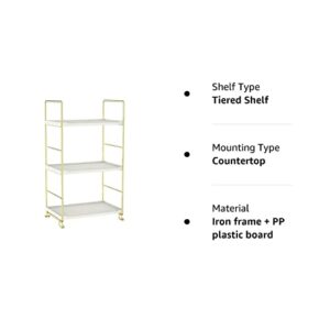 JANUS LiANG 3-Tier Bathroom Countertop Organizer - Vanity Tray Makeup Storage Holder Standing Shelf Freestanding Stackable Kitchen Spice Rack, Easy to Assemble, Plastic/Metal Gold