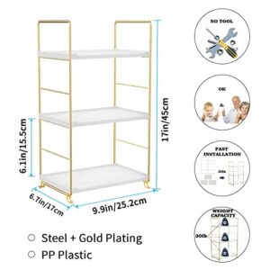 JANUS LiANG 3-Tier Bathroom Countertop Organizer - Vanity Tray Makeup Storage Holder Standing Shelf Freestanding Stackable Kitchen Spice Rack, Easy to Assemble, Plastic/Metal Gold