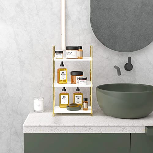 JANUS LiANG 3-Tier Bathroom Countertop Organizer - Vanity Tray Makeup Storage Holder Standing Shelf Freestanding Stackable Kitchen Spice Rack, Easy to Assemble, Plastic/Metal Gold