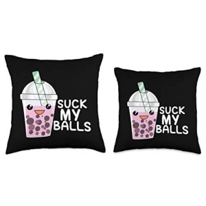 Bubble Tea Balls Apparel Boba Suck My Balls Bubble-Tea Gift Throw Pillow, 18x18, Multicolor