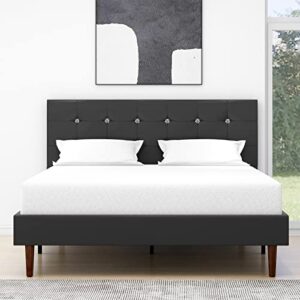 yegee queen size platform bed frame, linen faux leather wrap with crystal-button tufted headboard, strong frame and wooden slats support, no box spring needed, non-slip and noise-free, easy assembly