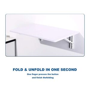 Zytty Folding Wall Desk, Wall Desk Fold Down Wall Mounted Desk for Small Space, Floating Desk (White, Medium)