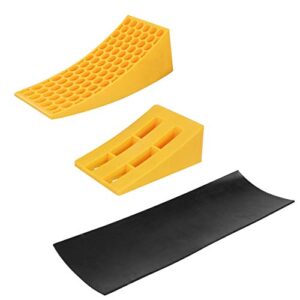 dumble rv leveling blocks - 1 camper level ramp - 1 rv wheel chock for stability - black mat for traction - 4-inch lift