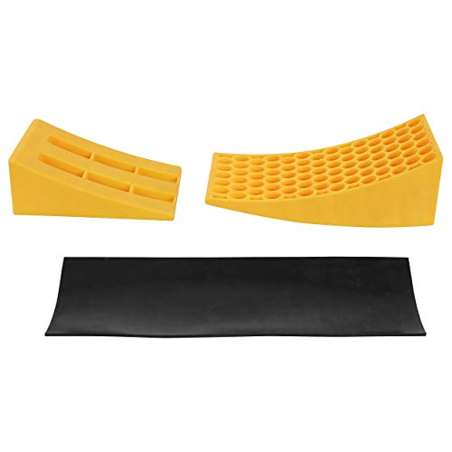 Dumble RV Leveling Blocks - 1 Camper Level Ramp - 1 RV Wheel Chock for Stability - Black Mat for Traction - 4-inch Lift