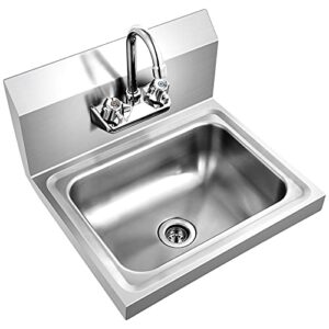 giantex stainless steel hand washing sink, commercial sink with faucet, strainer, back splash, commercial wall mount hand basin for restraunt, bar, store, 17" x 15"