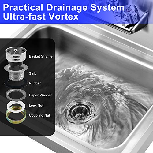 Giantex Stainless Steel Hand Washing Sink, Commercial Sink with Faucet, Strainer, Back Splash, Commercial Wall Mount Hand Basin for Restraunt, Bar, Store, 17" x 15"