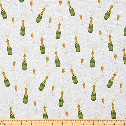 Fabric by The Yard [ 58" inches x 1 Yard ] Decorative Fabric for Sewing Quilting Apparel Crafts Home Decor Accents (Champagne Bottles Glasses Pattern)