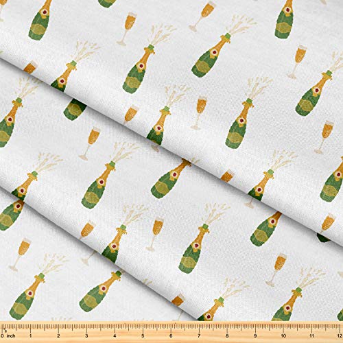 Fabric by The Yard [ 58" inches x 1 Yard ] Decorative Fabric for Sewing Quilting Apparel Crafts Home Decor Accents (Champagne Bottles Glasses Pattern)