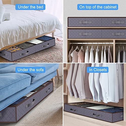 Anyoneer Under Bed Storage containers - Set of 2 - Sturdy Structure - Adjustable Dividers - Large Storage Bag with Sturdy Zipper - Reinforced Handle - 4 Clear Window for Clothing Shoes Blankets Comforters Clothes Sweaters Toys Gray