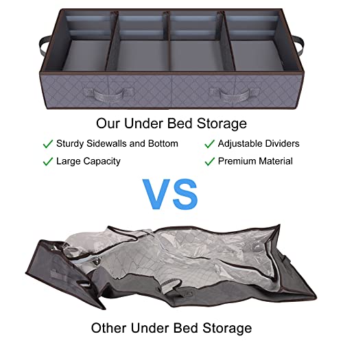 Anyoneer Under Bed Storage containers - Set of 2 - Sturdy Structure - Adjustable Dividers - Large Storage Bag with Sturdy Zipper - Reinforced Handle - 4 Clear Window for Clothing Shoes Blankets Comforters Clothes Sweaters Toys Gray