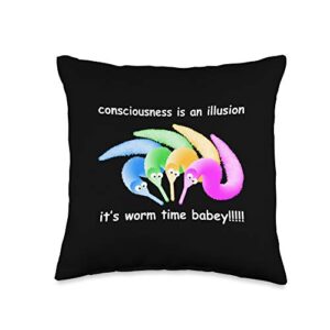 Magic Fuzzy Worm on a String Store Death is Inevitable, Magic Worm on a String Meme Throw Pillow, 16x16, Multicolor