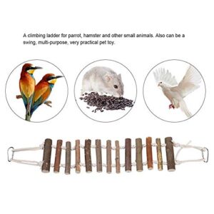 Wooden Bird Hanging Ladder, Parrot Natural Rope Wood Ladder with Rope Swing Bridge for Lovebirds Parakeets Parrots African Grey Cockatiel Pet Training Toys