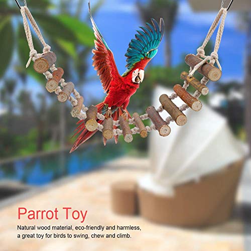 Wooden Bird Hanging Ladder, Parrot Natural Rope Wood Ladder with Rope Swing Bridge for Lovebirds Parakeets Parrots African Grey Cockatiel Pet Training Toys