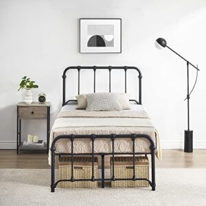 IDEALHOUSE Metal Bed Frame Twin Size, 12 inch Platform Bed with Vintage Headboard and Footboard Sturdy Premium Steel Slat Support