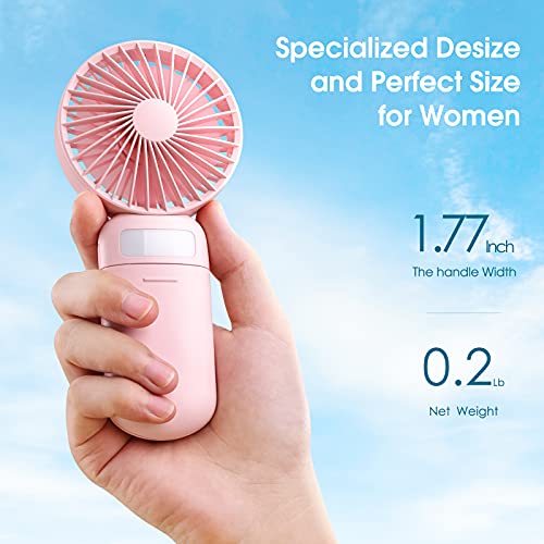 Mini Handheld Fan, Portable Fan Battery Operated, Small Personal Fan USB Rechargeable, 3 Speed Adjustable Hand Fan with Mirror & LED Fill Light, Makeup Eyelash Fan for Women Girls Travel Office